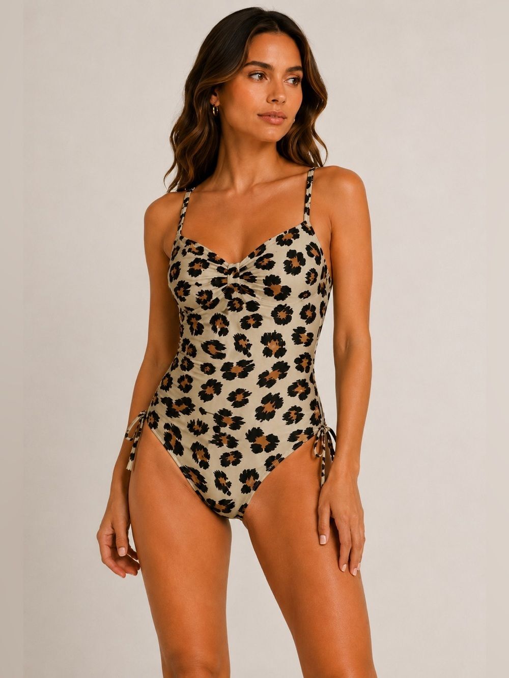 Kona Sol Animal Print Women's Tortoise Ring One Piece Swimsuit Large Cream Swim